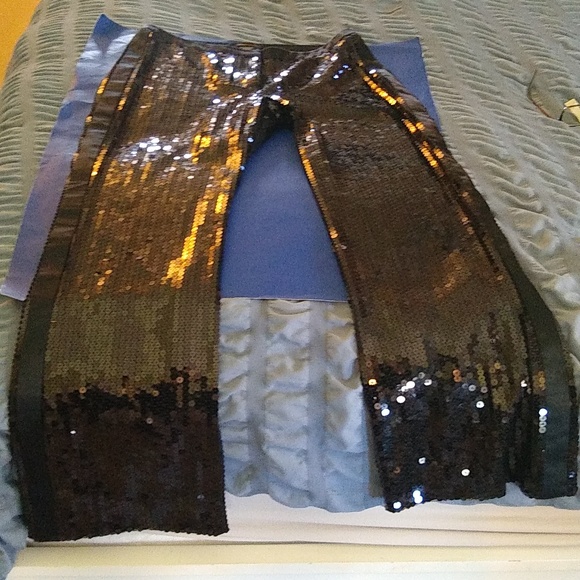 BCBG Max Azria black sequin tuxedo style pants size 8 - Picture 9 of 10